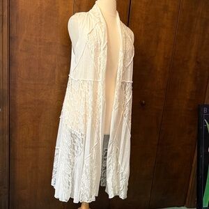 White Lace stretchy Long Duster Vest